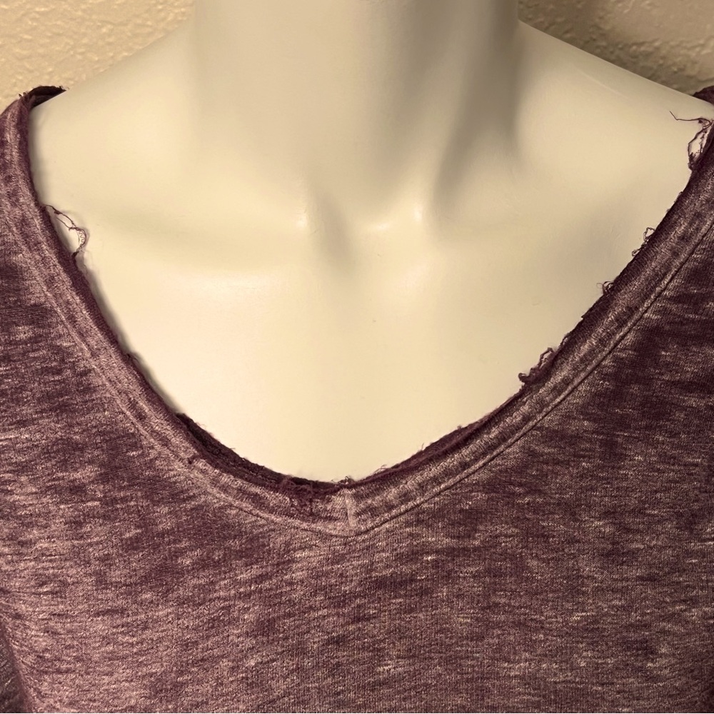 Free People Eggplant Distressed Long Sleeve Jersey Sweater W/ Tuxedo Tail - Picture 6 of 11